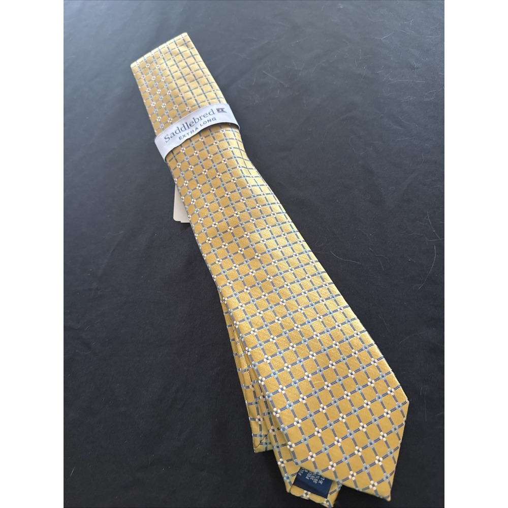 Saddlebred Neck Tie Gold Geometric Floral Dots XL 63"Long Tall NWT